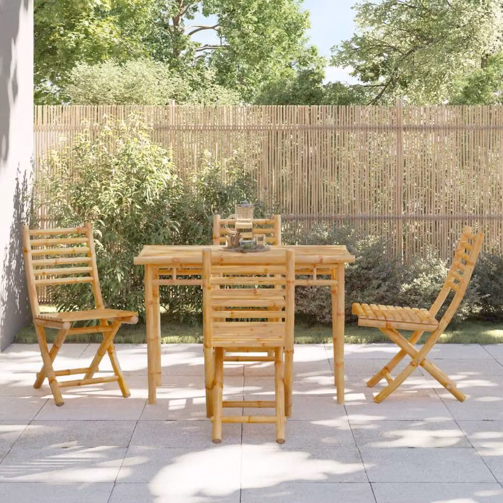 Berkfield Home Beautiful Set of 4 Folding Bamboo Garden Chairs in Tan, W/D/H: 43 x 54 x 88 cm – 2