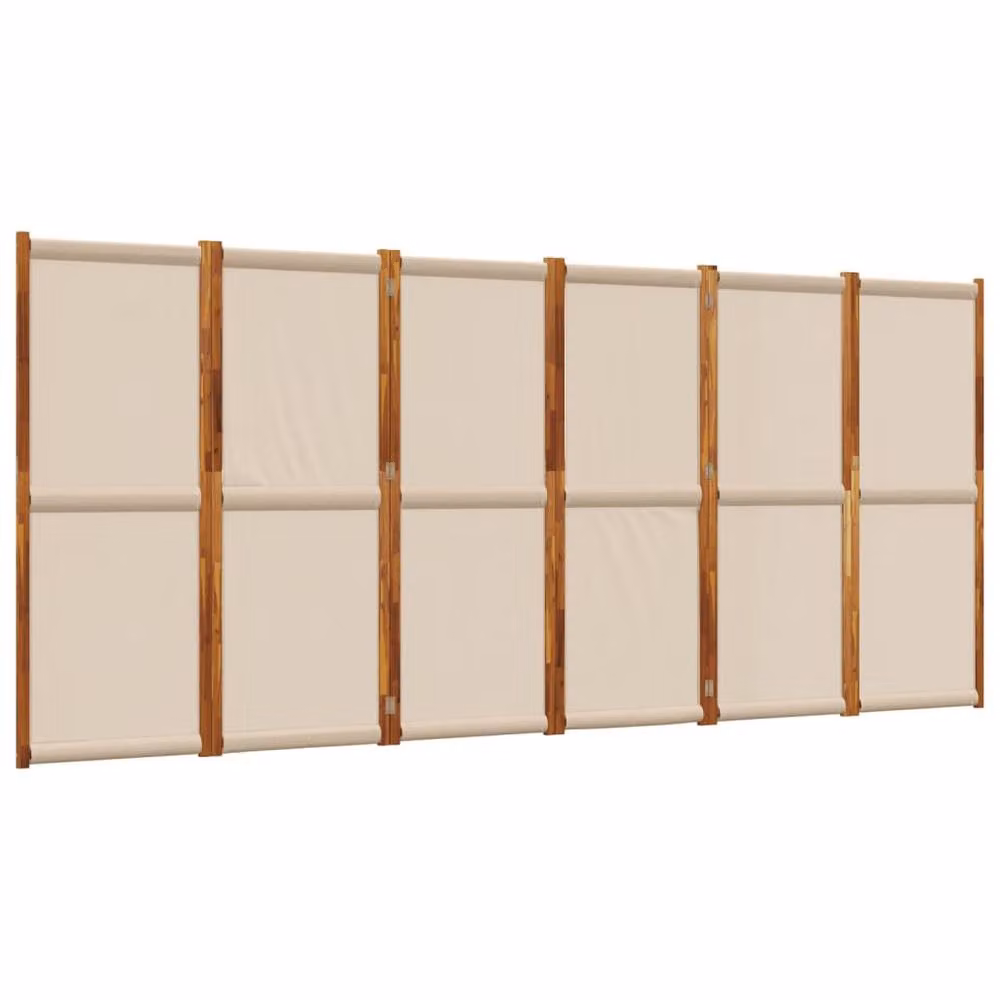 Berkfield Home 6-Panel Acacia Wood Room Divider in Beige, W: 420 cm, H: 180 cm – 2