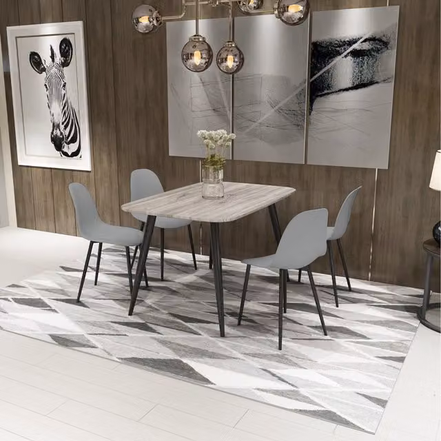 Core Products Ltd Aspen Rectangular Oak Effect Dining Table and 4 Curve Plastic Chairs Set in White and Black, W/D/H: 120 x 80 x 75 cm
