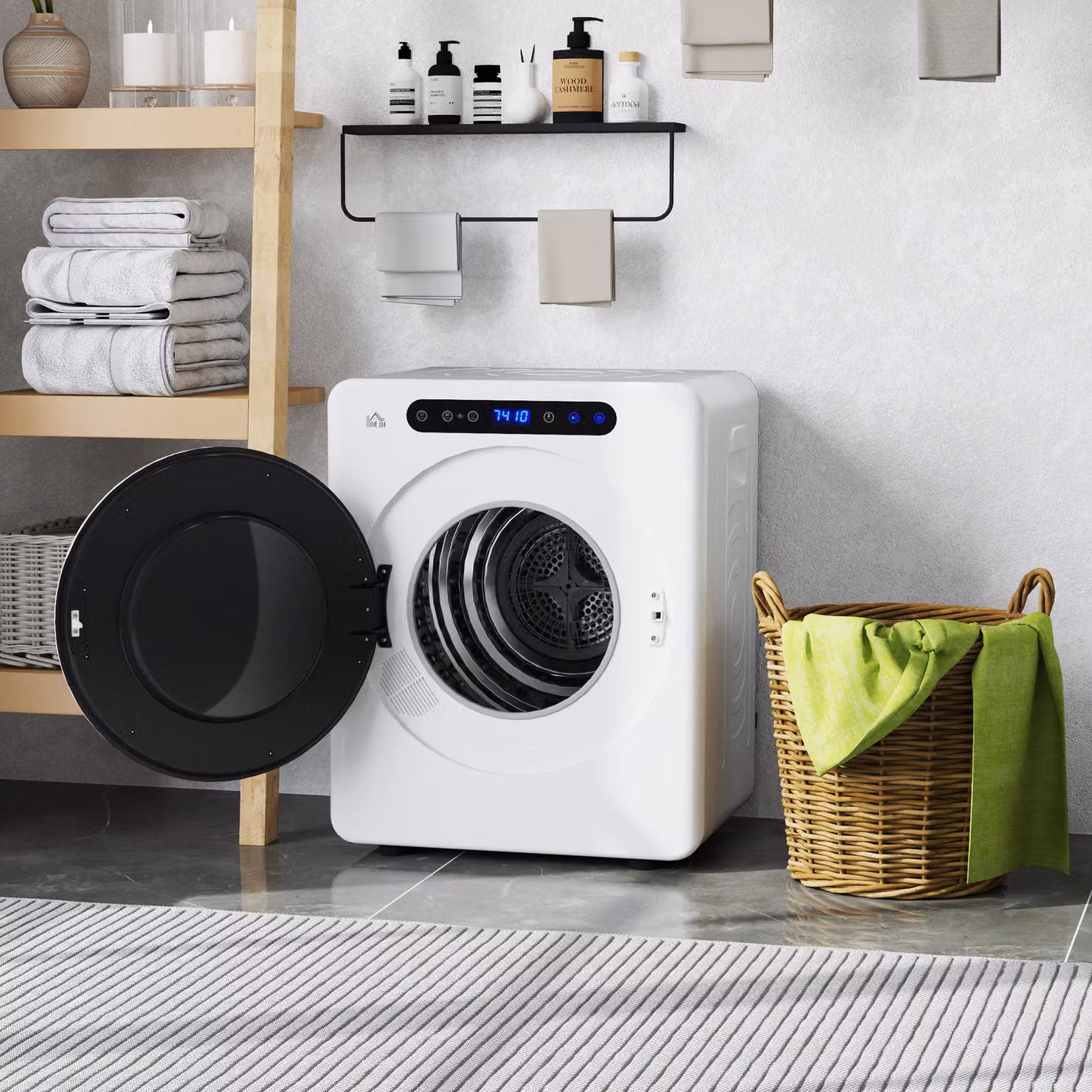 HOMCOM 8kg Vented Front Loading Tumble Dryer in White with Stainless Steel Tub and 6 Heat Settings – 8