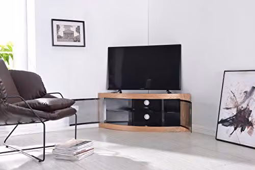 Centurion Supports PANGEA Oak Beam-Thru Curved Tru-Corner TV Cabinet for 32-55 inch Screens, W/D/H: 118 x 45 x 45 cm – 5