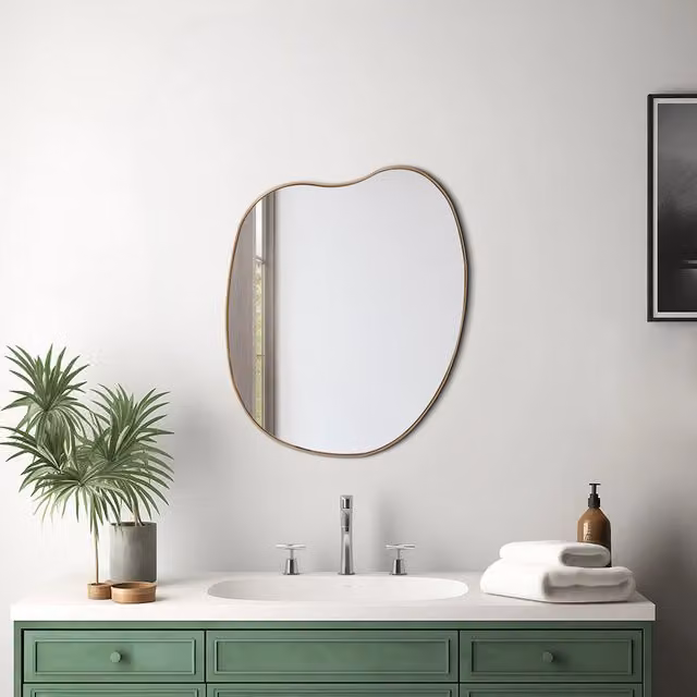 Komore Modern Organic Gold Metal Frame Wall Mirror