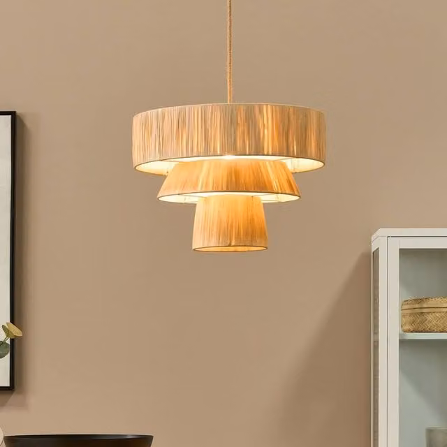 Wyld and Coco Japandi Pendant Lamp in Beige with Paper Shade and Hemp Cord