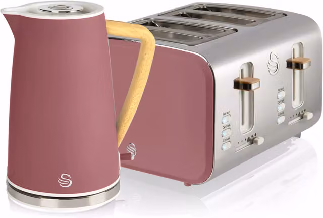 Swan Nordic Breakfast Essentials Bundle in Pink with Stainless Steel Details