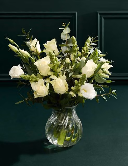 M&S Flower Market Thinking Of You White Rose Bouquet with Glass Vase