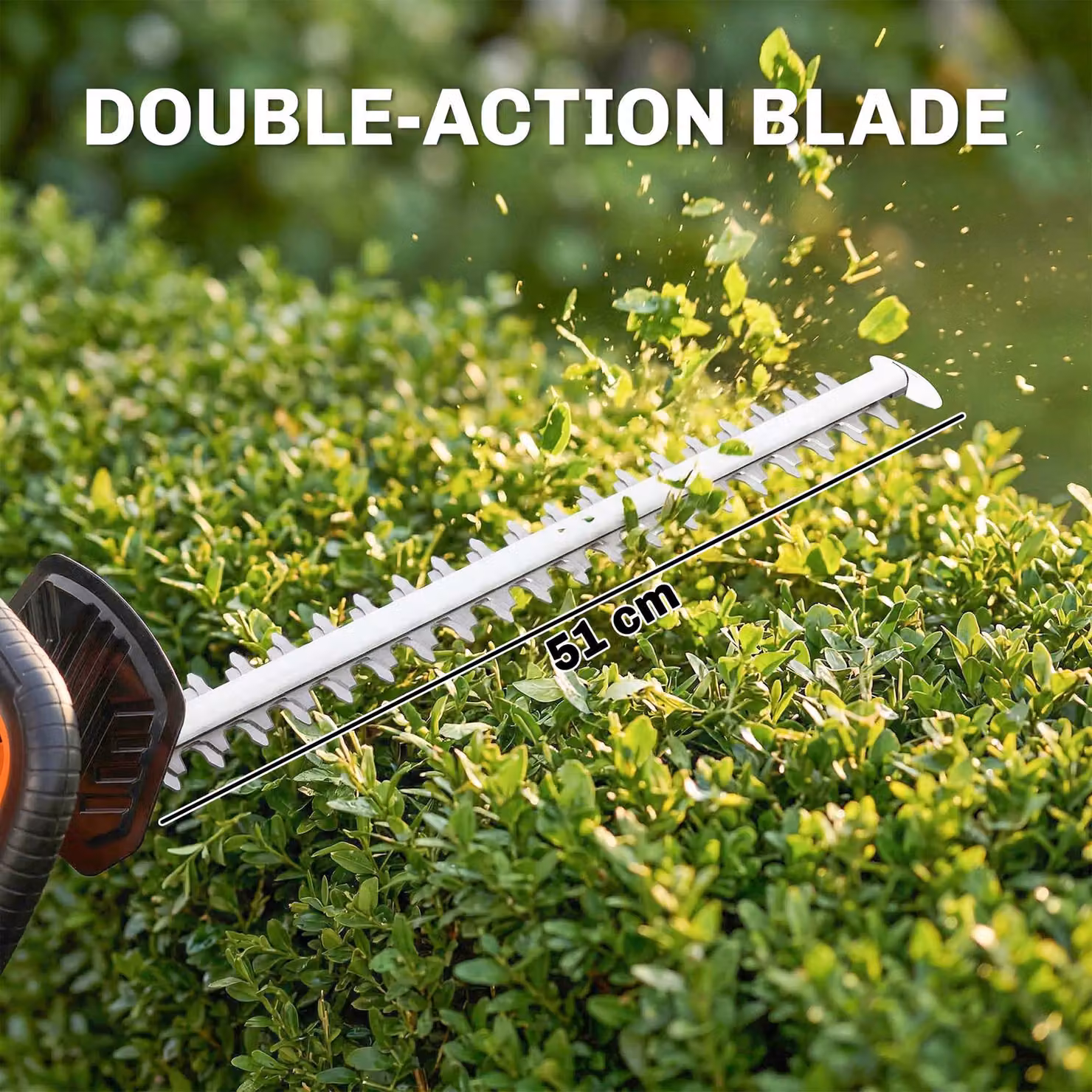 Outsunny 18V Cordless Hedge Trimmer with 51cm Dual Action Steel Blade and 2000mAh Rechargeable Battery, Orange – 4