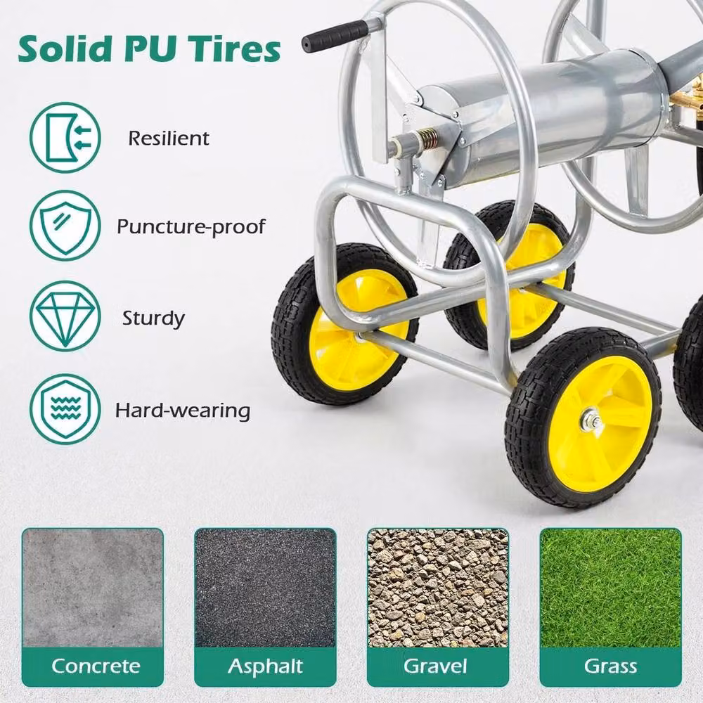 Kelvenix Freestanding Garden Hose Reel Cart with 4 Wheels in Silver – 3