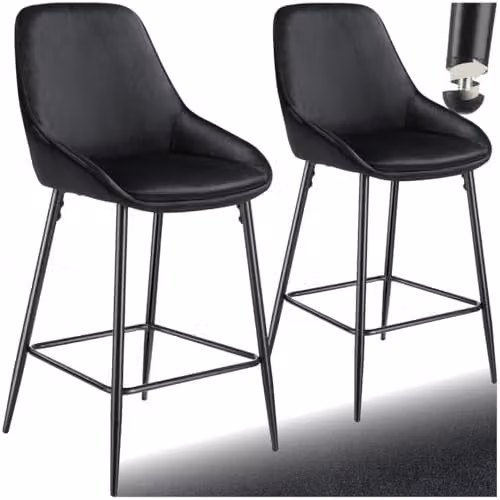 tectake Set of 2 Siera Bar Stools with Velvet-Look Covers in Black – 1