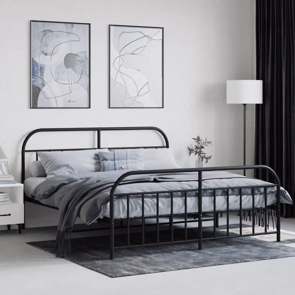 Berkfield Home Metal Bed Frame with Headboard and Footboard in Black, W/D/H: 180 x 200 cm – 3