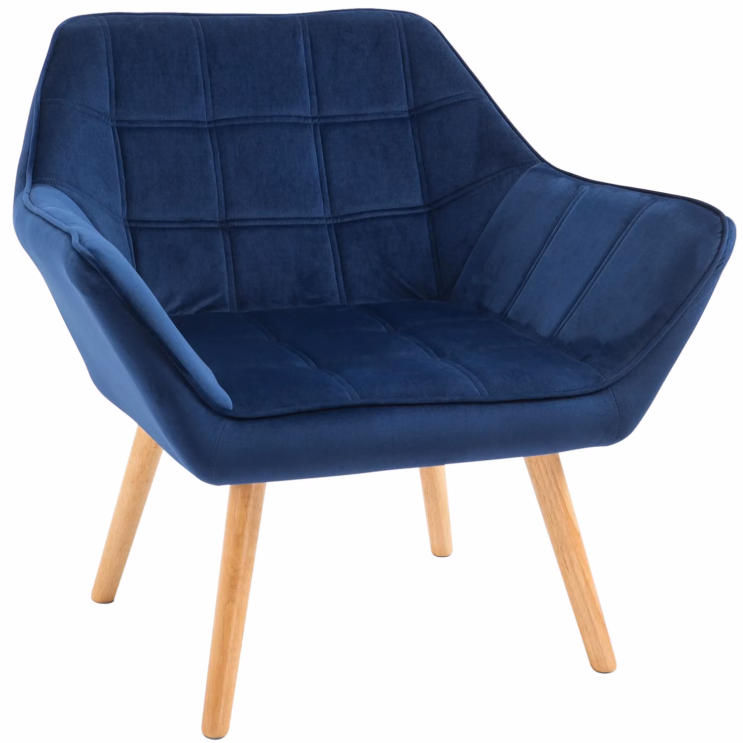 HOMCOM Blue Velvet Mid-Century Tub Accent Chair with Armrests – 2