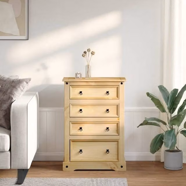 Berkfield Home Corona Chest of Drawers in Light Brown Solid Pine Wood, W/D/H: 80 x 43 x 114 cm