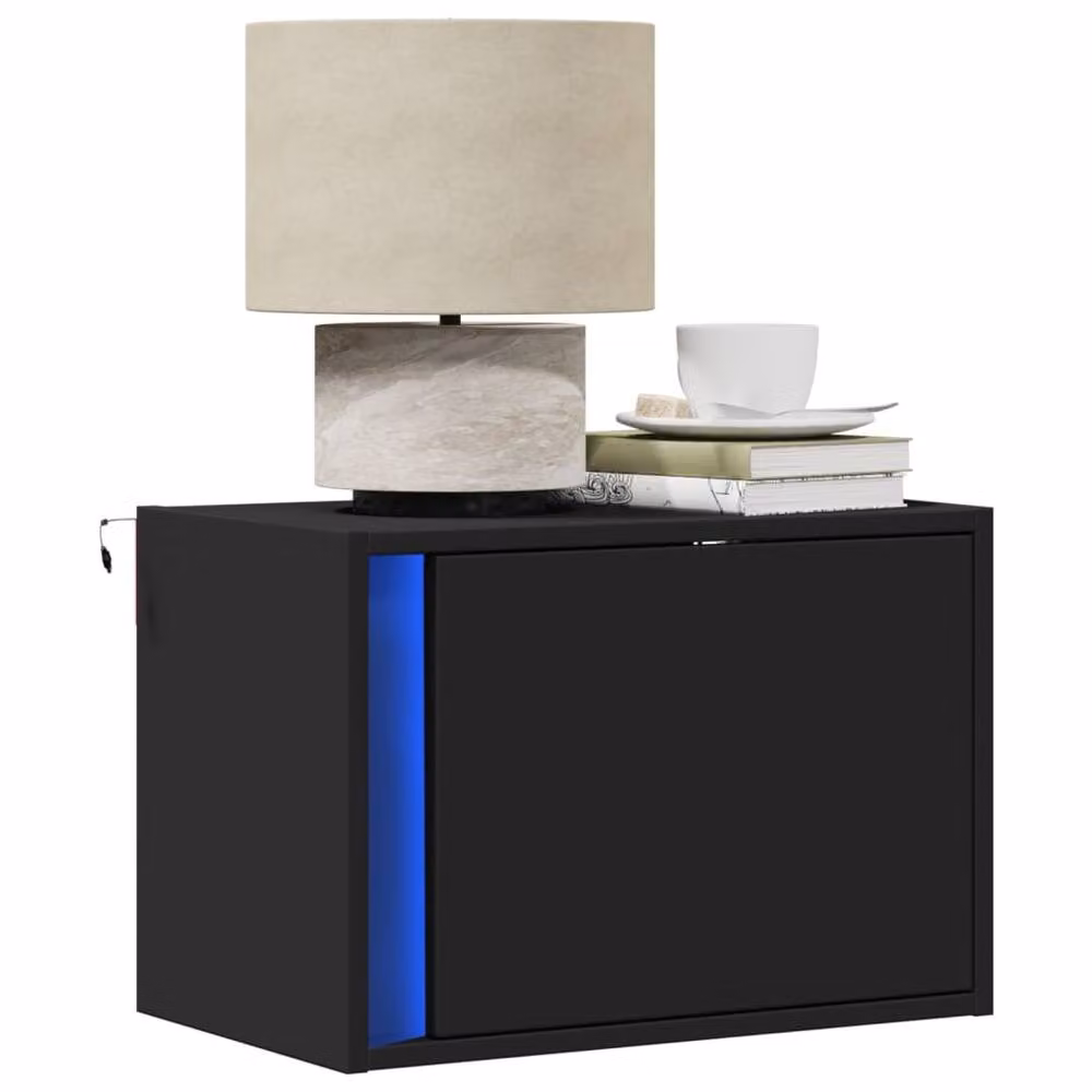 Berkfield Home Set of 2 Black Wall-mounted Bedside Cabinets with Integrated LED Lighting – 2