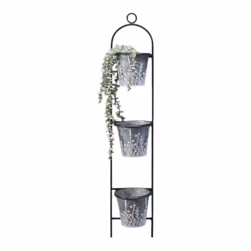Four Candle Three Tier Meadow Wall Planter with 3 Pots, Grey, W: 113 cm – 1