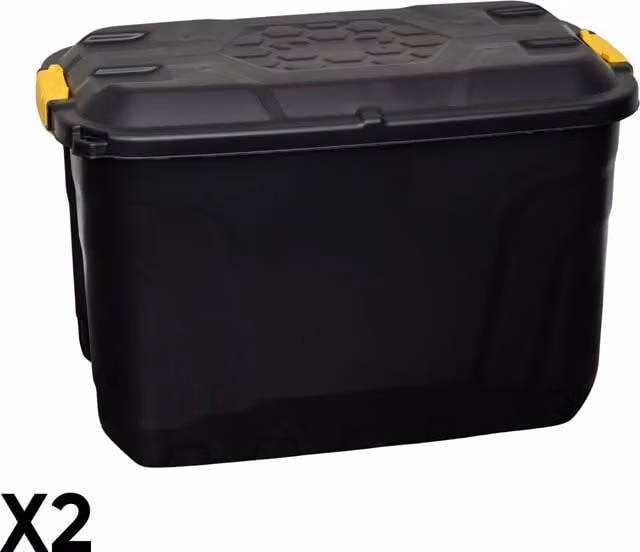 Samuel ALEXANDER 2 x 110L Heavy Duty Storage Chests on Wheels, Stackable and Lockable, Black