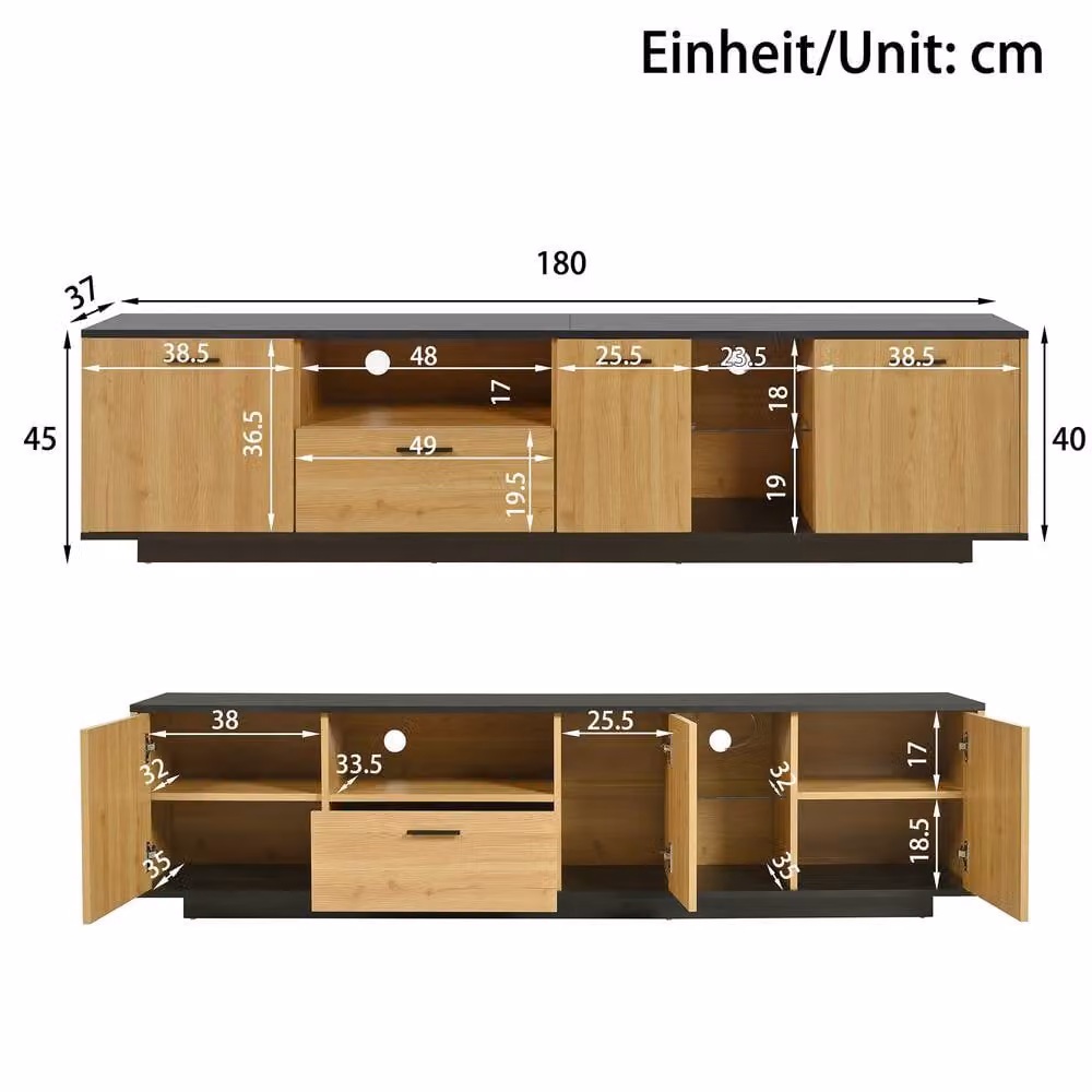 Matteo Retro TV Unit with LED Lights in Black and Wood Effect Finish – 5