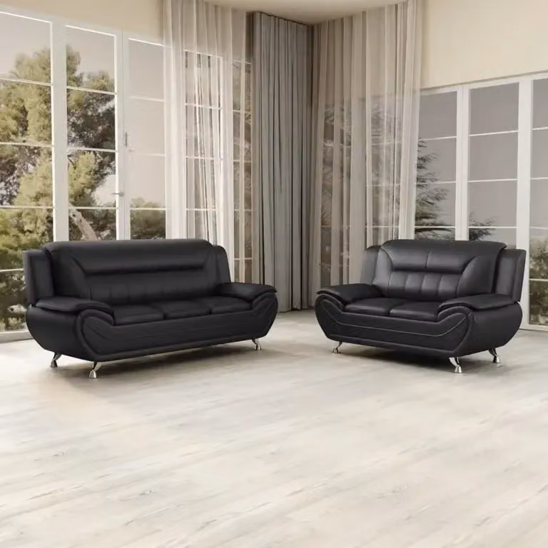 SquareBoxx Saturn 3 + 2 Sofa Set in Grey and Black with Synthetic Leather Upholstery – 2