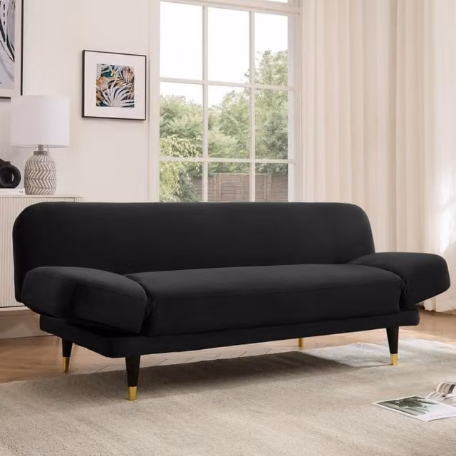 Silas Sofa Bed with Adjustable Armrests in Black Velvet