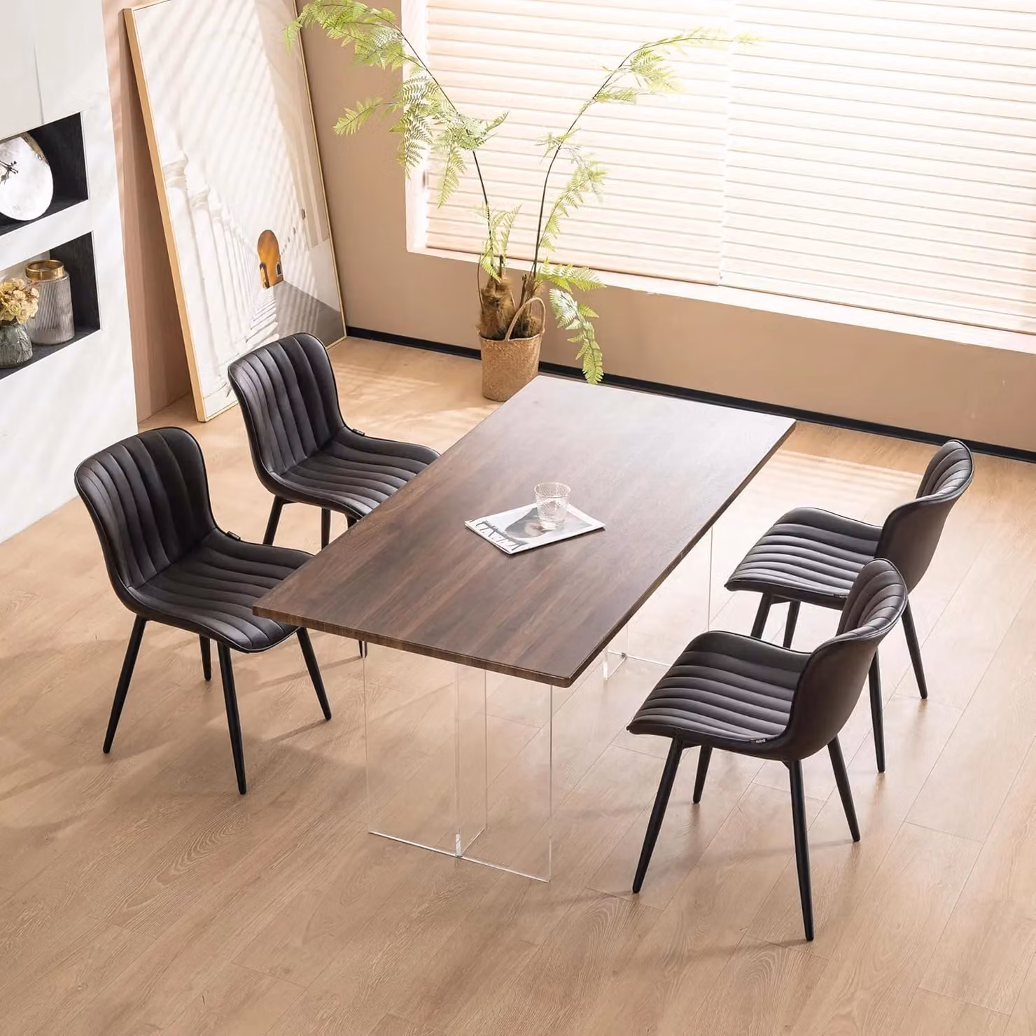 Xample Set of 2 Modern Padded Dining Chairs in Black Synthetic Leather with Metal Legs – 4