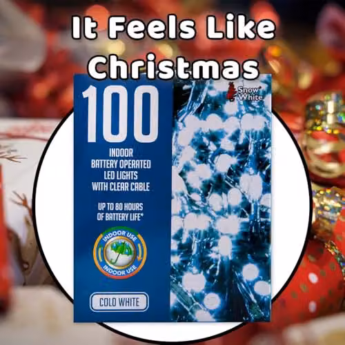 VFM e-Store Cool White Christmas String Lights with 100 Bulbs and 8m Length – 8