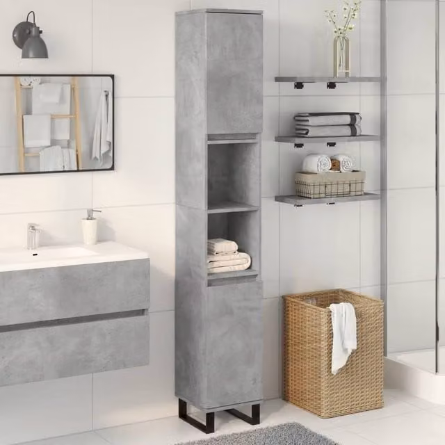 Berkfield Home Classic Freestanding Bathroom Cabinet in Concrete Grey, W/D/H: 30 x 30 x 190 cm – 1
