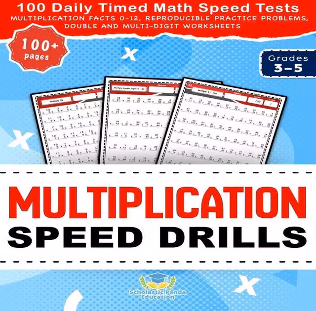Scholastic Panda Education Multiplication Speed Drills: 100 Daily Timed Math Speed Tests for Children, Multicolour