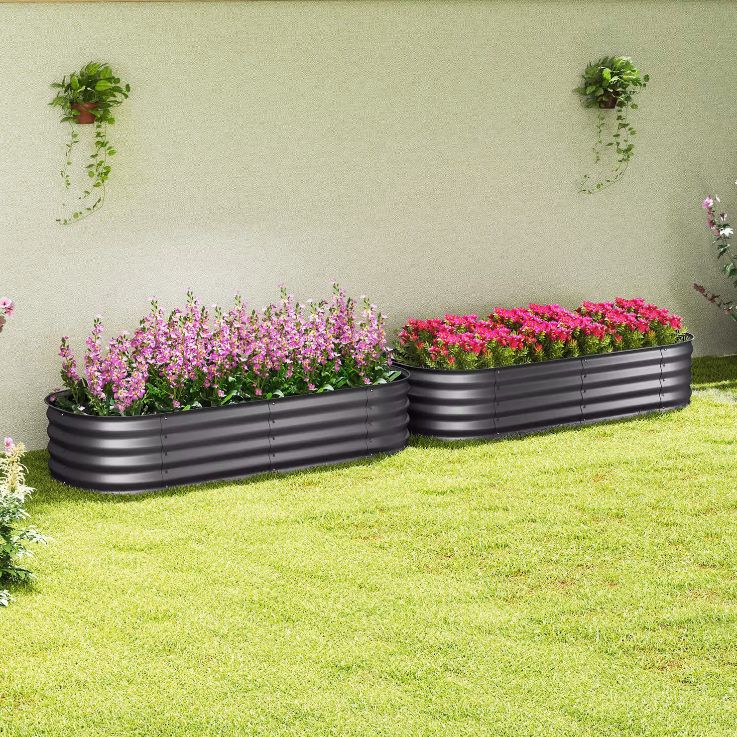 Outsunny Pack of 2 Galvanised Steel Raised Garden Beds with Safety Edging in Dark Grey – 6