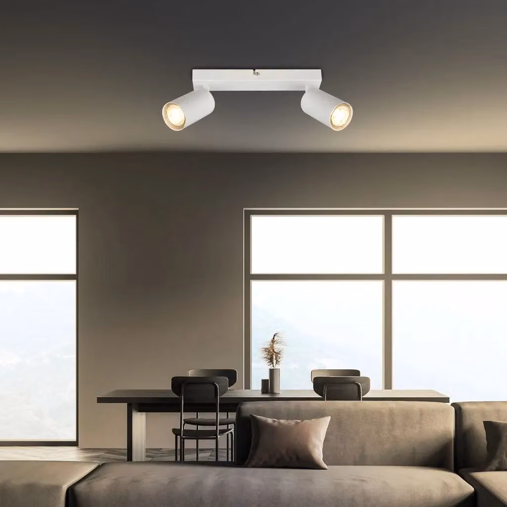 Briloner White Matt Metal LED Ceiling Spotlight with 2 Adjustable GU10 Lights – 3