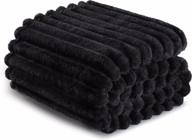 Dyzi Black Ribbed Jacquard Fleece Blanket W: 200 cm, L: 240 cm