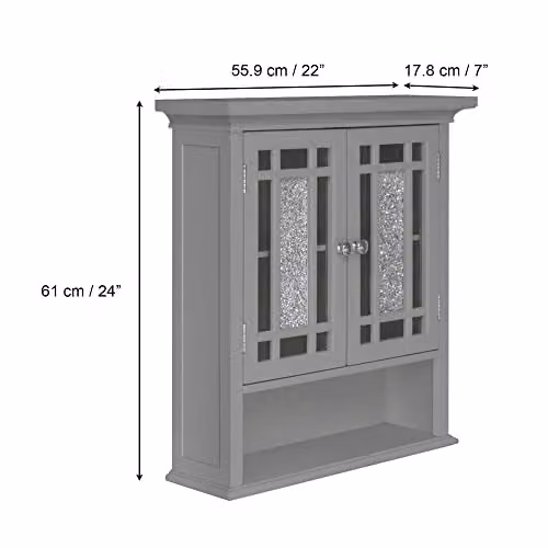 Teamson Home Windsor Wall Mounted Wooden Bathroom Cabinet with Glass Doors in Grey – 3