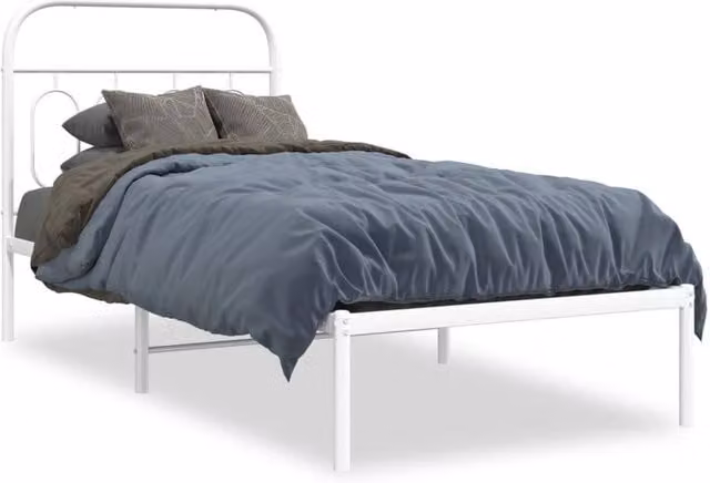 Berkfield Home Metal Bed Frame with Headboard, White, W/D/H: 80 x 200 cm – 1