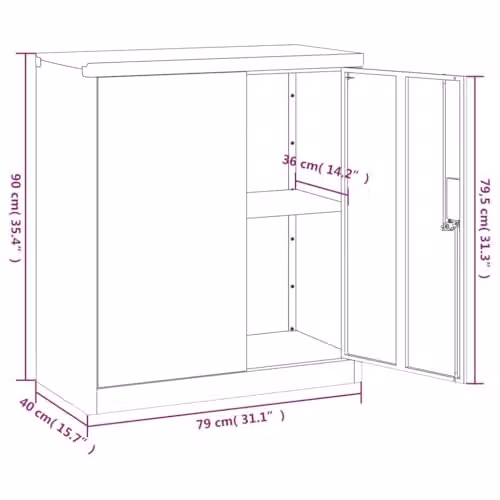 vidaXL Black Metal File Cabinet with Hinged Doors and Lock, W/D/H: 79 x 40 x 90 cm – 3