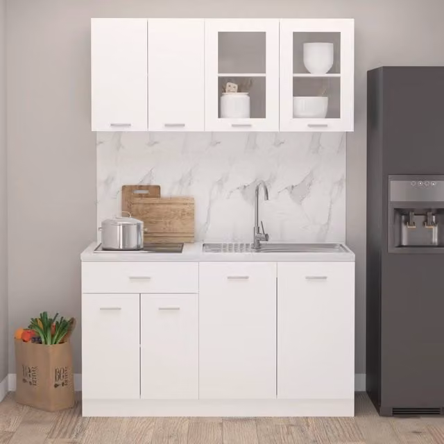 Berkfield Home 4 Piece Modern White Matt Engineered Wood Freestanding Kitchen Cabinet Set