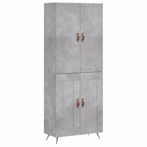 vidaXL Grey Modern Highboard with Hinged Doors and Metal Feet, W/D/H: 69.5 x 34.0 x 180.0 cm