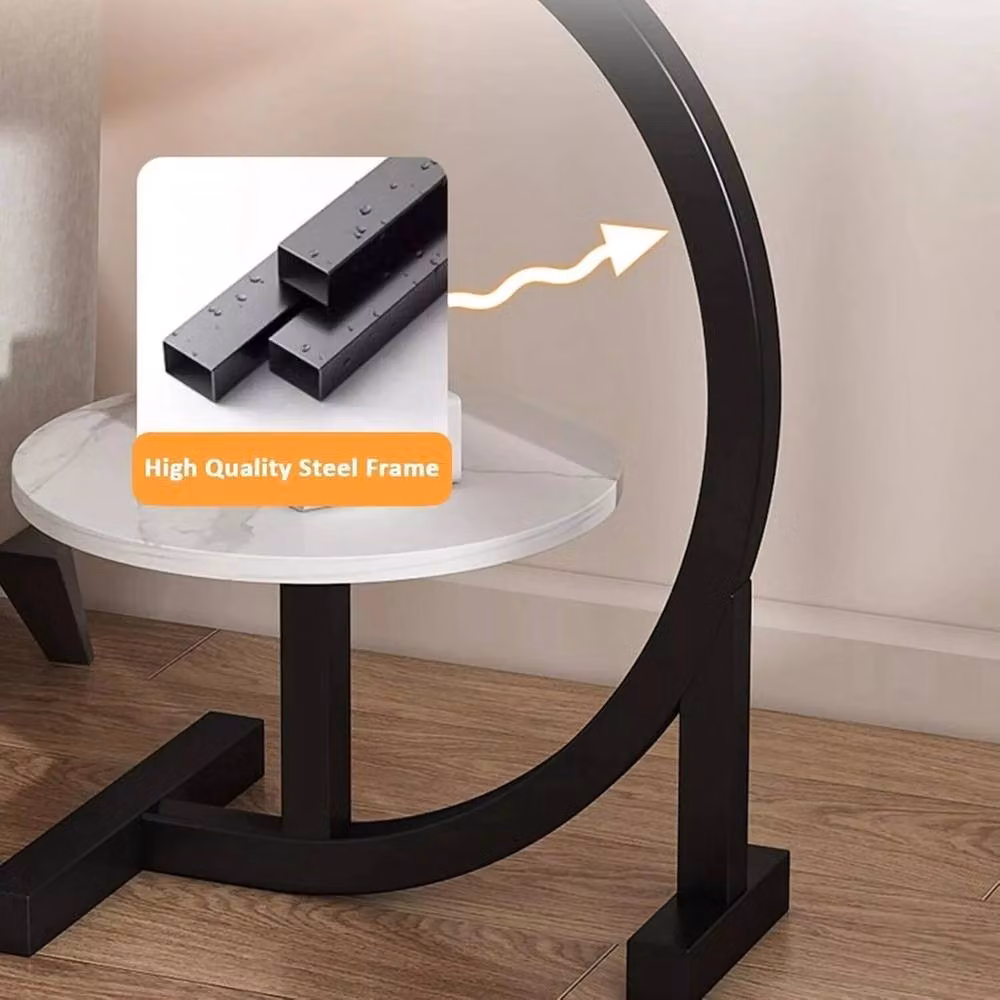FORGEVIO Industrial Round Side Table in Brown with Wood and Metal Tiers, W/D/H: 60 x 40 x 60 cm – 4