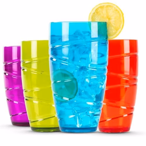 LIVIVO Set of 4 Multicolour Plastic Tumblers, 550ml Reusable Stackable Cups – 1