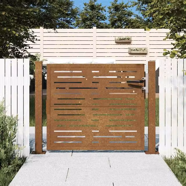Berkfield Home Garden Gate in Brown Corten Steel with Square Design, W: 80 cm, H: 105 cm – 1