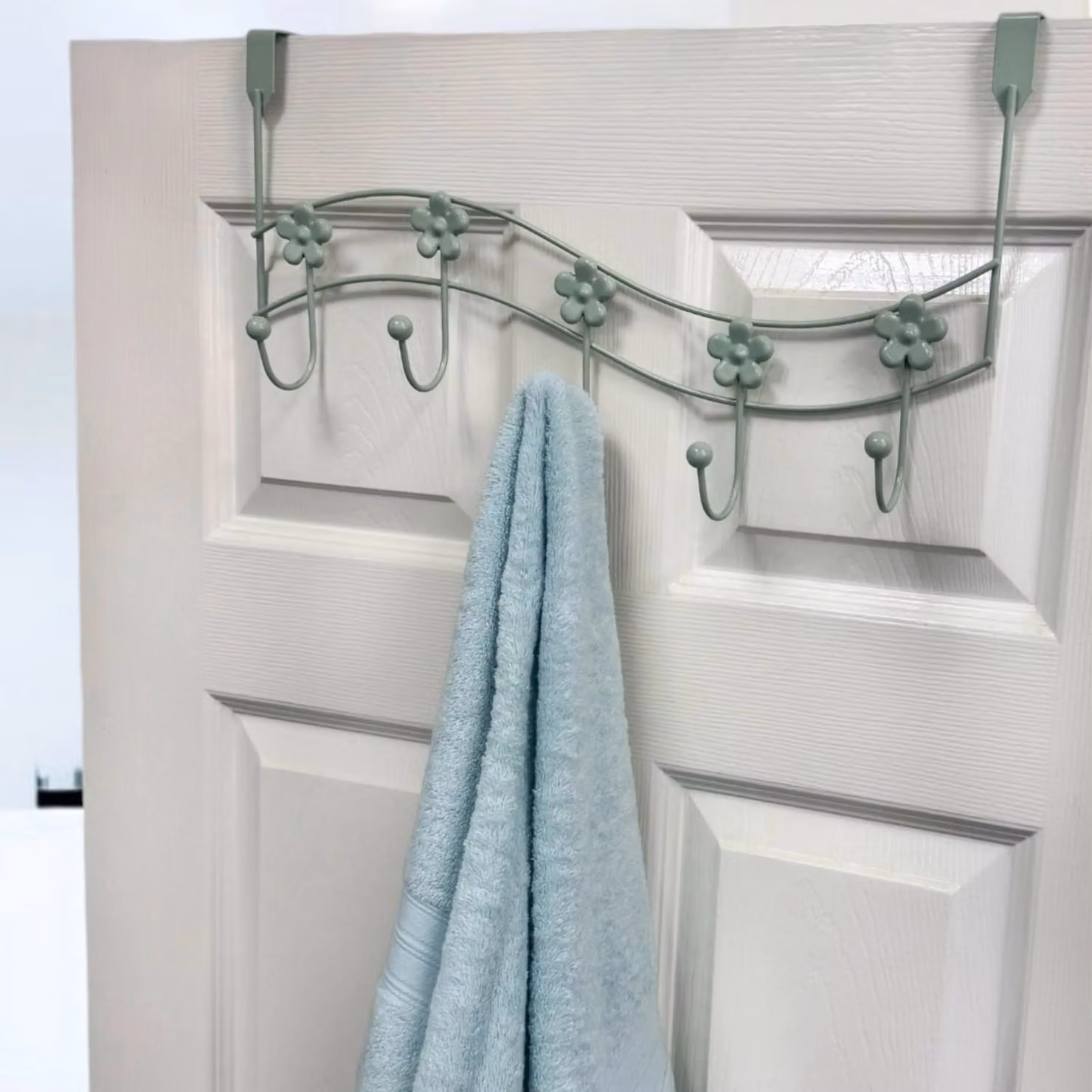 Showerdrape Set of 2 Metal Over Door Hanging Storage Hooks with Flower Design in White and Green, W/D/H: 46.5 x 25.5 x 11.5 cm – 2