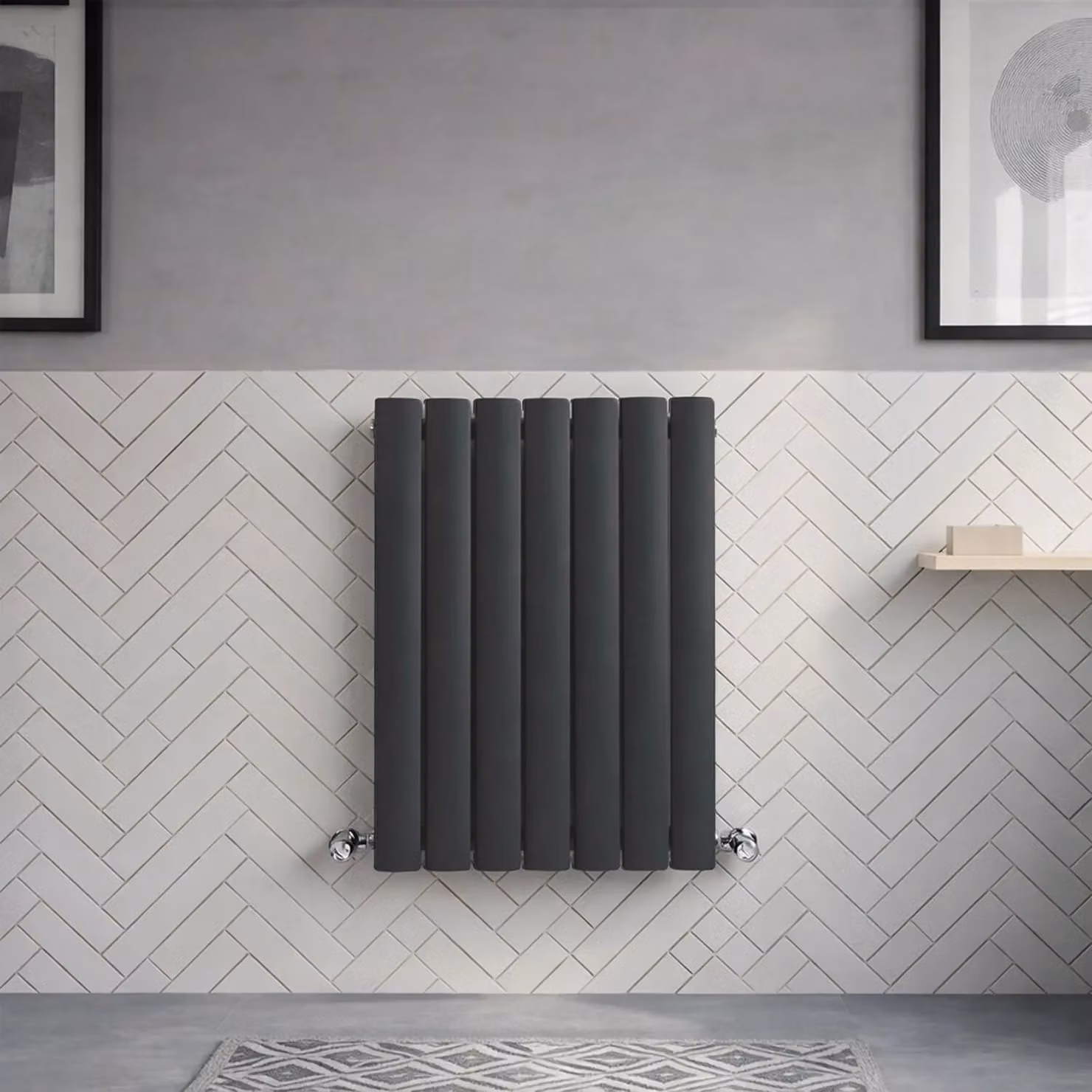 Balterley Lucia Square Horizontal Double Panel Radiator, Anthracite Grey, W: 60 cm, H: 41.2 cm, D: 6 cm – 4