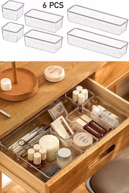 Living and Home 6-Piece Transparent Acrylic Drawer Organiser Storage Container Set for Home and Office