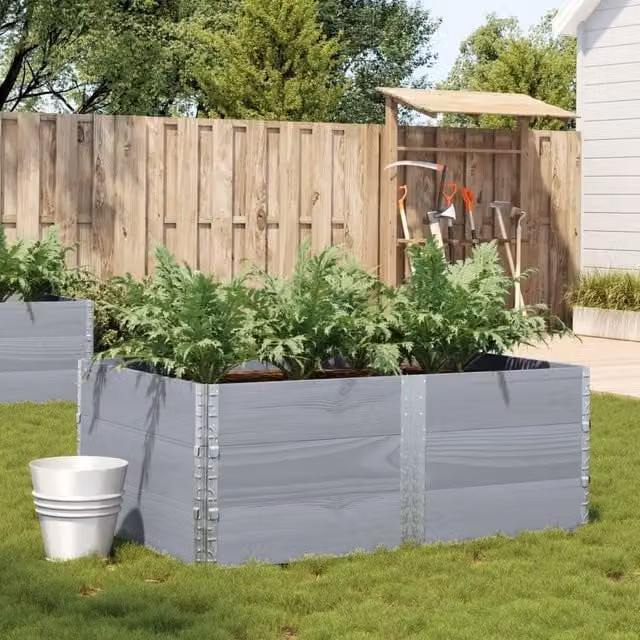 Berkfield Grey Wooden Raised Bed Planter with Galvanised Steel, W: 150 cm, D: 100 cm, H: 100 cm – 1