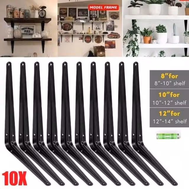 NESTLUNE Heavy Duty Steel Shelf Brackets in Black, W/D/H: 100 x 15 x 15 cm