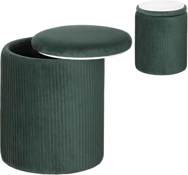 Kelvenix Round Velvet Storage Ottoman in Green with Removable Cover – 1