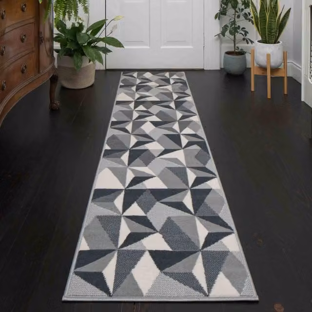 The Rug House Silver Grey Diamond Geometric Modern Living Room Rug, W: 240 cm, D: 60 cm