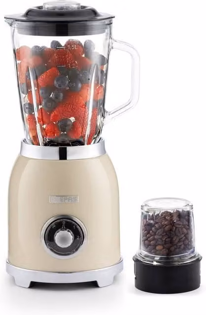 Geepas Retrovive 2-in-1 Food Jug Blender and Coffee Grinder Mill, 800W, 1.5L Glass Jar, Cream – 1