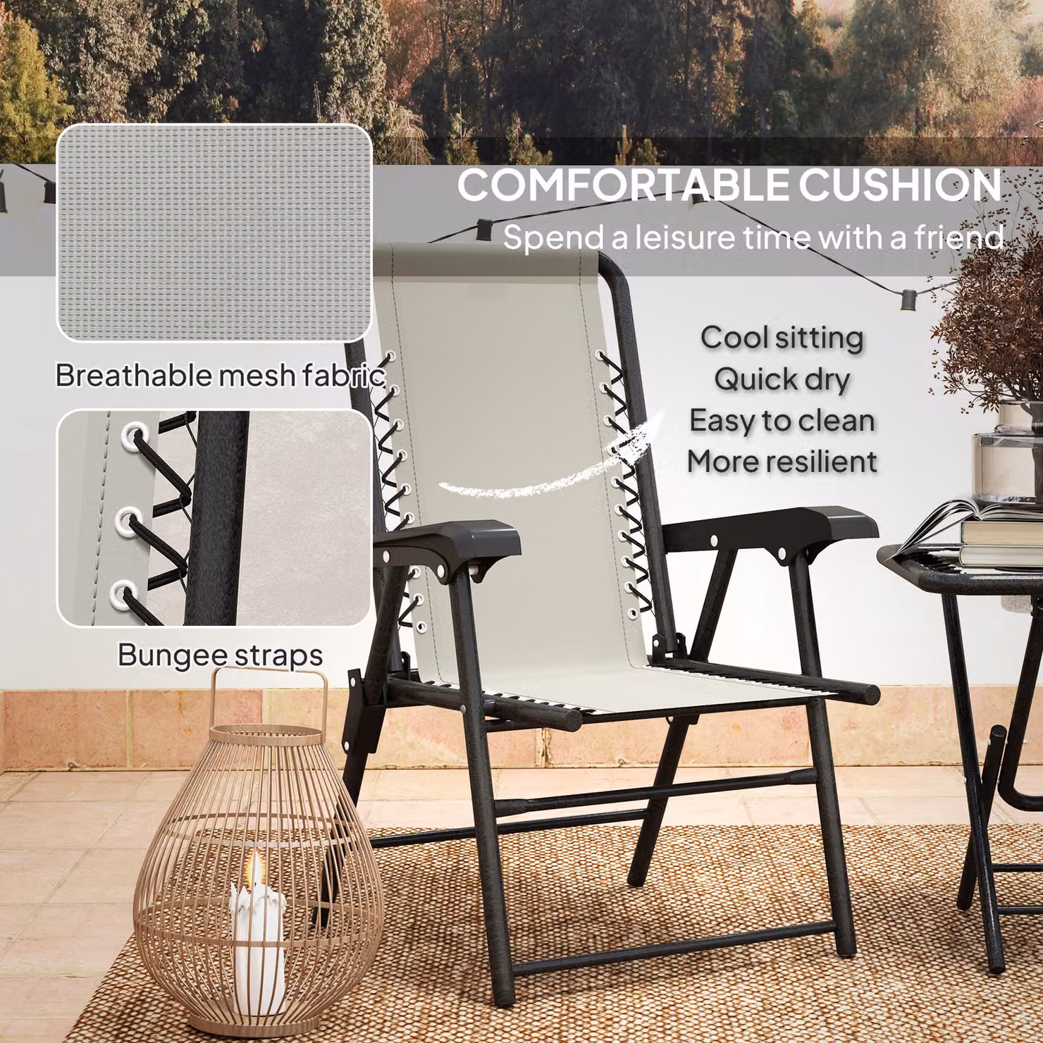 Outsunny Three-Piece Modern Garden Table and Chair Set with Glass Top in White – 6