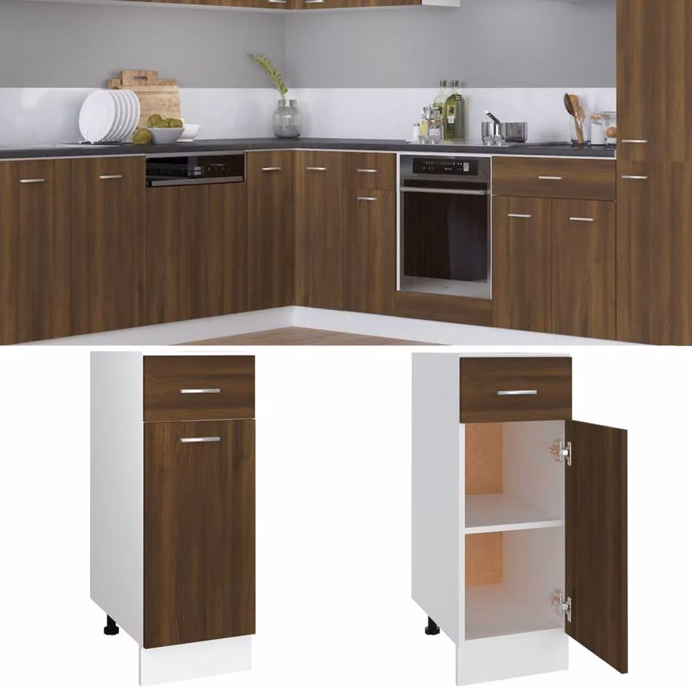 Berkfield Home Modern Brown Oak Kitchen Base Unit with Internal Drawers and Shelves, W/D/H: 30 x 46 x 81.5 cm – 2