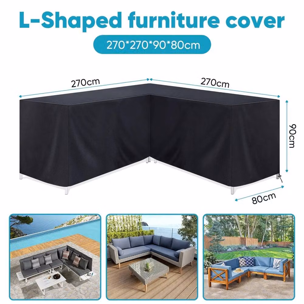 EONLION Black L Shape Garden Furniture Cover for Corner Sofas, W/D/H: 270 x 270 x 80 cm – 2