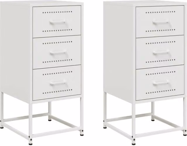 Berkfield Home Set of 2 White Metal Bedside Cabinets, W/D/H: 36 x 39 x 78 cm