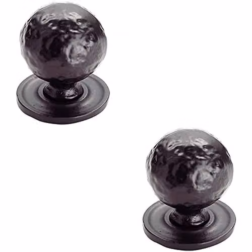 Loops 2 Pack Hammered Ball Cupboard Door Knobs in Matt Black Antique Finish, 33mm Diameter