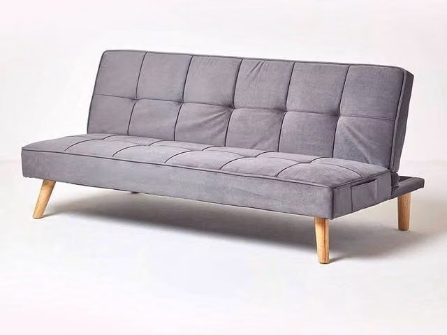 Homescapes Bower Velvet Click-Clack Sofa Bed in Grey, W: 97 cm, D: 83 cm, H: 76 cm
